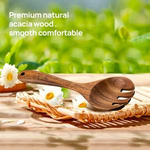 Cuillères de cuisine en bois Ensemble d'ustensiles de cuisine pour la cuisine, 5 pièces Cuillère en bois d'acacia Ustensiles de cuisine essentiels pour l'appartement Tourne en bois - Product Image 5