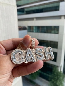 Colgante de Letra Personalizado con Diamante de 2.00 Quilates, Chapado en Oro Amarillo de 14K sobre Plata de Ley, Amuleto Clásico para Fiesta, Unisex, Microincrustaciones - Product Image 2