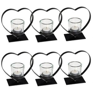 Set di 6 portacandele a forma di cuore in metallo nero 15x6x15 cm lanterne in vetro barattoli di candela per la casa di matrimonio decorazioni di compleanno tè - Product Image 1