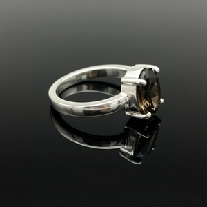Anillo Minimalista de Plata 925 con Cuarzo Ahumado y Baño de Rodio, Engaste de Puntas, Certificado Cristiano, para Aniversario de Bodas, con Piedra Preciosa - Product Image 3