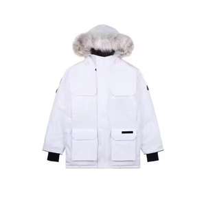 Veste parka pour homme Canada, capuche amovible, fourrure de loup, rembourrage en duvet d'oie, matelassée, saison hivernale, col montant, uni, teinture unie - Product Image 2