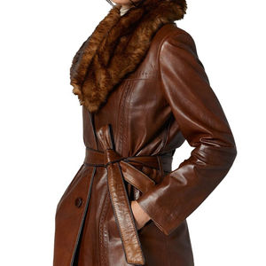 Prix de gros personnalisé 2026 Veste d'hiver épaisse pour femmes, imperméable, col en cuir véritable, bouton, manteau - Product Image 4