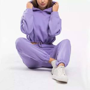 OEM Bulk Wholesale Price Track Suit <b>Cropped</b> Hoodie Set 100%Cotton Fleece Slim Fit Custom <b>Joggers</b> Two Piece Sets Women Tracksuit - Product Image 3