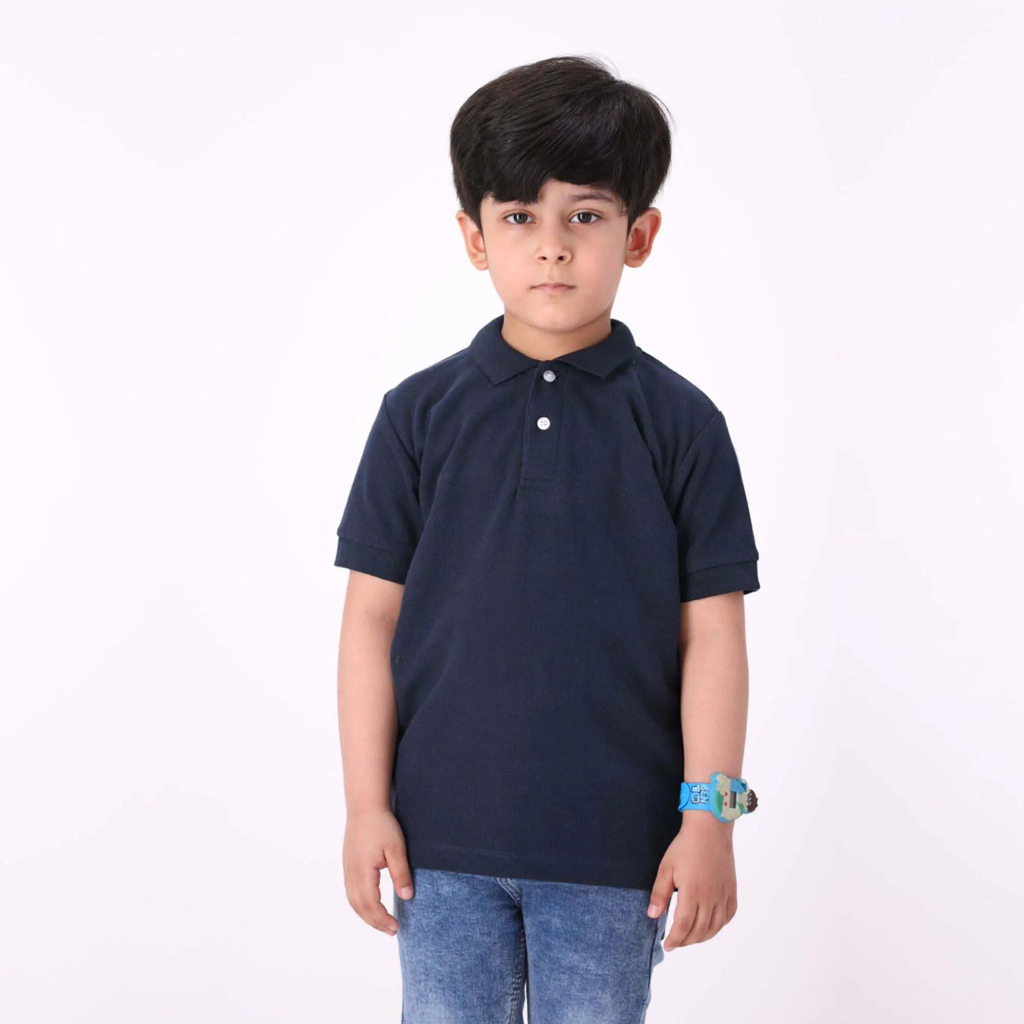 Summer Season 100% Combed Cotton Pique 220gsm Custom Embroidered Logo Navy Blue Kids Polo Shirt with Short Sleeves 8 Years Old