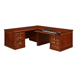 Solid Mahogany <b>Wood</b> L-Shaped Computer Desk Mahogany Brown Brass Hardware Drop-Front <b>Keyboard</b> 1-Year Warranty - Product Image 2