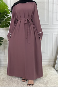 Robe Nida Décontractée de Couleur Unie à Manches Longues Doublure de Poche Ceinture Robe Abaya Musulmane Nouveau Design Vêtements Traditionnels de Meilleure Qualité - Product Image 3