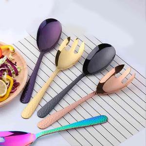 Ensemble de cuillères et fourchettes pour serveur de salade, or Rose, argent, noir, poli, décoration de Table de mariage, cuillère, serveur de salade, poignée martelée - Product Image 1