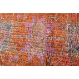 Alfombra Turca Herki de 3.2x10.7 pies, Alfombra de Lana Vintage con Diseño Floral Naranja - Product Image 5