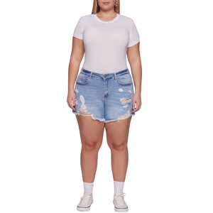 Shorts en jean déchirés taille haute grande taille, shorts d'été déchirés, bas en jean décontractés en coton doux, logo personnalisé - Product Image 2