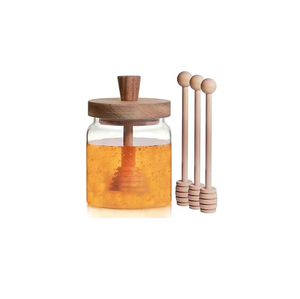 Boîte à miel en verre avec cuillère en bois Pot de stockage avec cuillère en bois et stockage de miel polyvalent - Product Image 1