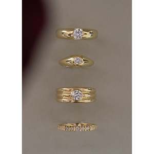 14k Solid Gold Round Signet Diamond <b>Ring</b> Romantic <b>Dainty</b> Style with 8mm Width Rhodium Plated Yellow Gold Everyday Wear - Product Image 5
