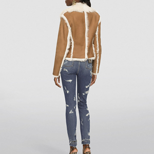 Veste en cuir haut de gamme élégante pour femmes en peau de mouton véritable personnage de moto classique avec col montant et silhouette mince chic - Product Image 4