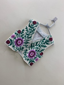 Algodón Suzani Floral Chaleco corto Abrigo Boho Chaqueta Bordado Abrigo Chaleco sin mangas Suzani Chaleco Bordado Chaleco de verano - Product Image 2