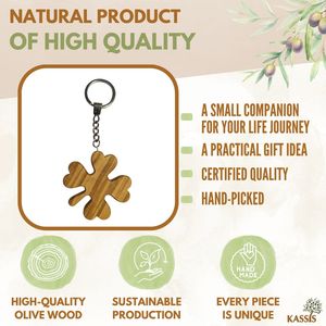Porte-clés trèfle à quatre feuilles en bois d'olivier fait main 6 cm, porte-bonheur, cadeau en bois, vente en gros de Bethléem - Product Image 2