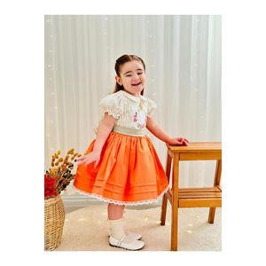 Vestito da bambina Vintage ricamato arancione, vestito di compleanno, vestito per servizio fotografico, adatto per 0-10 anni - Product Image 1