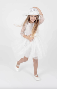Ragazze Ahengim bianco con cappello abito in Tulle AK2228 vestito da bambina vestiti per bambini ragazze abiti da festa