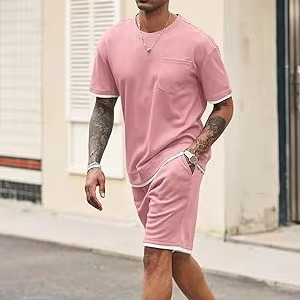 Conjunto de 2 piezas de moda de verano para hombre, camiseta de media manga de tela personalizada, pantalones cortos, transpirables, ligeros, de secado rápido, High Street - Product Image 5