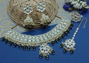 Indian Traditional Kundan Silver Plated Jewellery Set and Copper Necklace Set for Women & <b>Girl</b> Indian <b>Accessories</b> Jewlery Women - Product Image 5