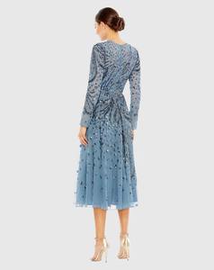 ชุดเดรสชีฟองทรงเอไลน์ยาวระดับเข่า ดีไซน์แขนยาว เปิดหลัง ประดับลูกปัดคริสตัล ป้องกันไฟฟ้าสถิต คอทรงโอ 100% - Product Image 6