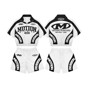 2026 MOTION Unisex Sporty Tracksuit Set Short Sleeve Half-Zip <b>Jacket</b> And Shorts Breathable Polyester <b>Summer</b> Wear - Product Image 1