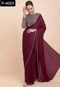 Belle Georgette Bleu Georgette Plain Party Wear Saree Avec Georgette Blouse Pour Party Wear Vêtements ethniques et Saree en soie - Product Image 4