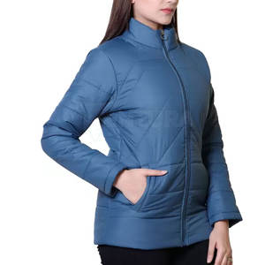 Chaqueta acolchada de invierno transpirable de alta calidad para mujer, logotipo personalizado, relleno de algodón, cuello levantado, patrón sólido con cremallera - Product Image 6