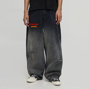 Alta calidad Loose Fit STreetwear Estilo holgado Pierna ancha Pantalones de mezclilla de longitud larga Custom Disstress Embriordery Logo Pantalones para hombres - Product Image 1