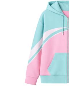 Sweat-shirt à capuche zippé pour homme, bleu menthe et rose bébé, bloc de couleur, doublure en polaire, décontracté, fermeture éclair sur le devant, streetwear d'hiver - Product Image 4