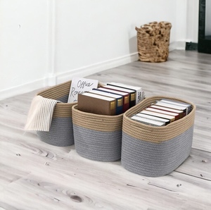 Cesta de almacenamiento de ratán de estilo bohemio con cuerda de algodón, cesta rectangular organizadora de aperitivos y artículos diversos - Product Image 5