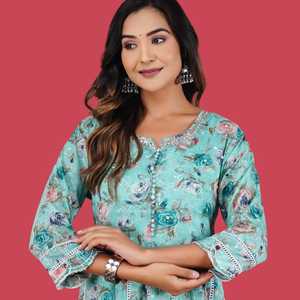 Kurta de Algodón Estampado Sky 001 para Niñas, Ideal para Oficina, Fiestas, Uso Diario, con Trabajo Manual e Impresión Suave - Product Image 3