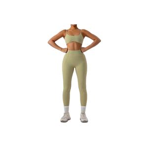 Custom Logo Solid Front Women's Yoga Set 2-Piece <b>V</b>-neck Spandex/Polyester Gym Fitness Workout Tank Top <b>Leggings</b> Quick Dry - Product Image 6