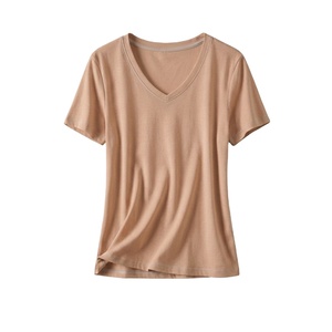 T-shirt respirant anti-boulochage à manches courtes pour femme 2026 – Col en V vierge personnalisable pour usage décontracté - Product Image 1