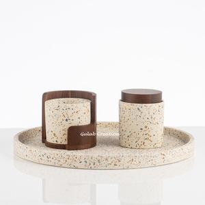 Ensemble Bakhoor en terrazzo vert clair Brûleur à oud élégant fait à la main avec plateau pour parfum de maison, cadeaux et décoration du Ramadan - Product Image 3