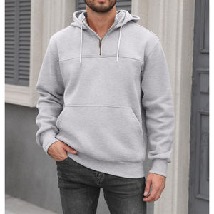 Jersey de lana de calidad premium para hombre, sudadera holgada con capucha para entrenamiento, gimnasio, bolsillos con media cremallera, sudadera teñida Lisa para invierno - Product Image 3