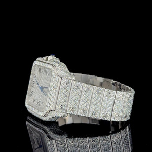 Montre unisexe en or blanc glacé avec moissanite et diamant de haute qualité VVS D clarity - Product Image 3