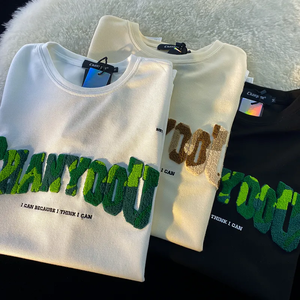 Camiseta transpirable de algodón de punto de verano personalizada Unisex, Chenille de peso pesado, letras bordadas, toalla colorida, cultivo bordado - Product Image 4