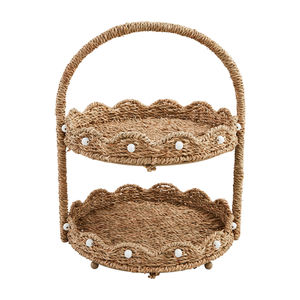 Bandeja decorativa de algas marinas tejidas de 2 niveles con asas Bandejas para servir de algas marinas tejidas a mano hechas a mano de Vietnam - Product Image 1