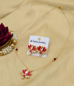 Conjunto de collar y pendientes indios de moda de calidad superior de flor de loto elegante joyería tradicional de moda para mujeres y niñas - Product Image 4
