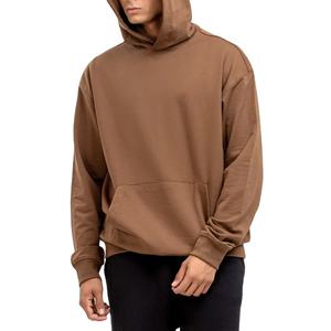Sudadera con capucha marrón para hombre Sudadera de lana de algodón de peso pesado con bolsillo de canguro para ropa de otoño e invierno - Product Image 2