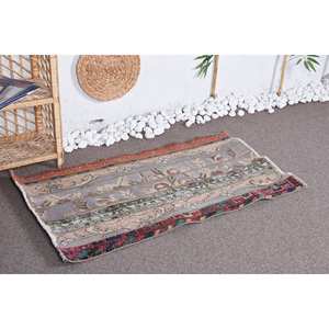 Vintage <b>Wool</b> Rug Beige <b>Red</b> Patchwork Design Large Area 9x12 Rectangle Abstract Pattern for Entryway Hallway Latex Rug 2.3x4 ft - Product Image 3