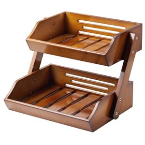 Support à fruits en bois rustique moderne à 2 niveaux, grande capacité, organisateur de produits pour le garde-manger et la cuisine, présentoir facile à assembler - Product Image 1