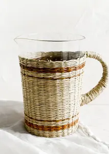 Colección Seagrass Highball vaso de vidrio con asas Venta caliente tejido Seagrass Picher portavasos para vajilla - Product Image 3