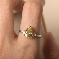 Bague de fiançailles vintage pour femme en argent 925 avec quartz citron taillé en poire à facettes, sertie à griffes, bijou fin unique certifié par un tiers