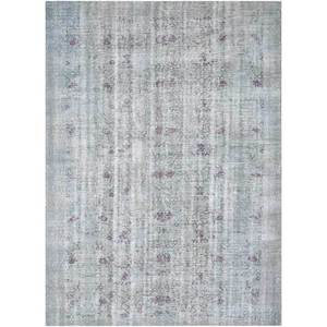 Tapis en laine noué à la main gris et noir vintage, motif floral-abstrait, rectangulaire, pour salon, moquette moelleuse pour la maison, couloir - Pae-1628 - Product Image 1