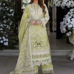 Trajes Shalwar Kameez de estilo indio personalizados para mujer, vestido Dupatta de Organza bordado para fiestas de boda, botón de lentejuelas de encaje - Product Image 3