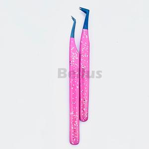 Outil de pince à épiler d'extension de cils personnalisé de haute qualité pince à épiler Volume de paillettes roses avec pointe de Plasma en acier inoxydable solide - Product Image 3