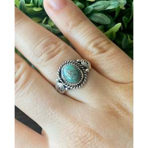 Navajo Handmade <b>Statement</b> <b>Ring</b> Kingman Turquoise & Sterling <b>Silver</b> Size 9.25 Gemstone Inlay for Everyday Wear - Product Image 2