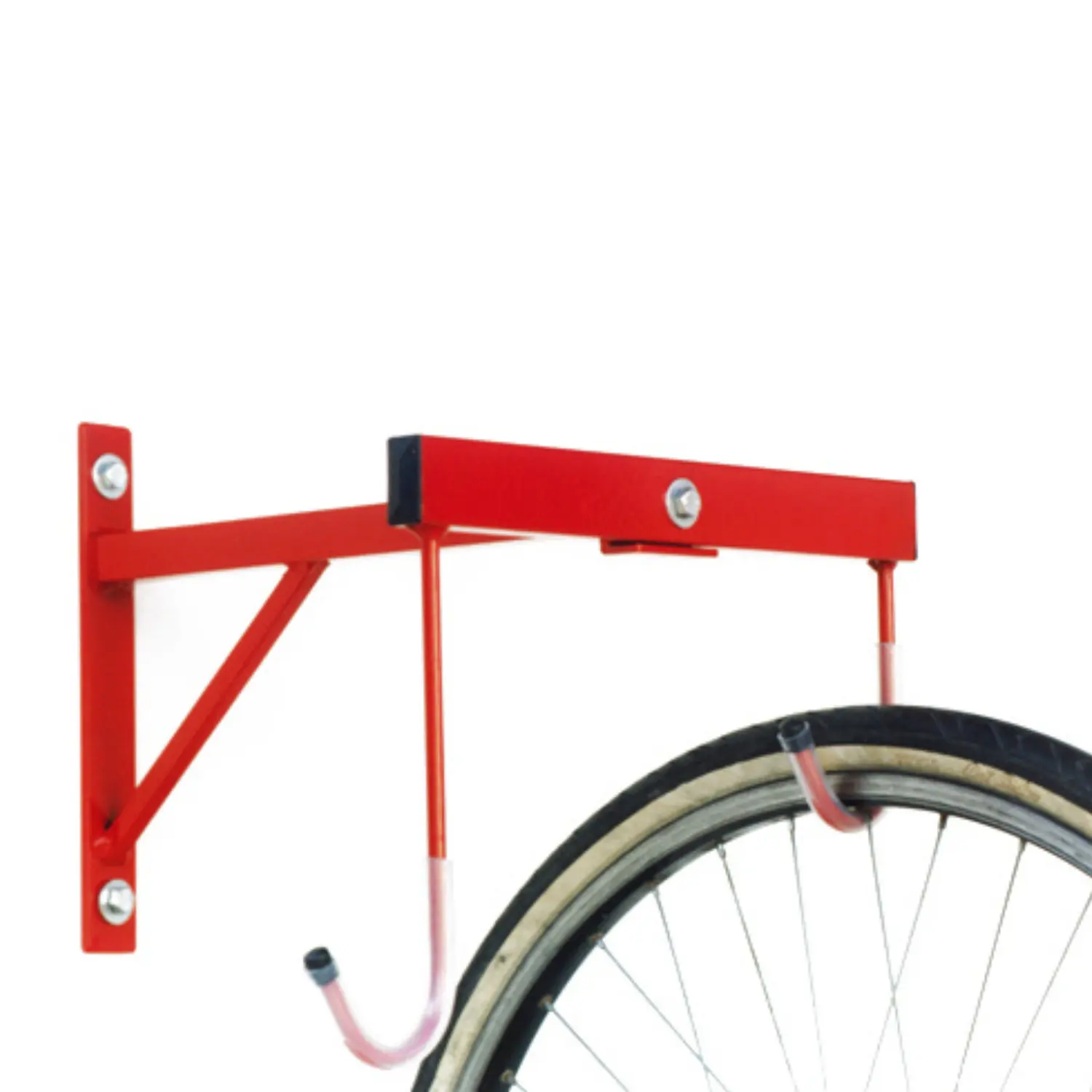 प्रीमियम वॉल-माउंटेड बाइक रैक के साथ ब्रैकेट और बाइक समर्थन ट्यूब के साथ 2 स्लॉट स्टील लाल 35x37x30 सेमी