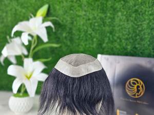 Pelucas rectas rizadas para hombres Tupé Sistemas de reemplazo de cabello con cierre de encaje NPU Remy Base de seda India - Product Image 5