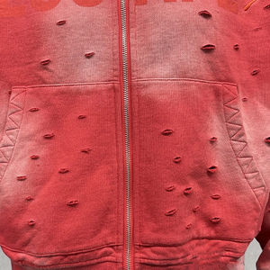 Sweat à capuche personnalisé surdimensionné délavé au soleil déchiré zippé coupe Boxy hiver Basics 100% coton mélangé numérique brodé - Product Image 3